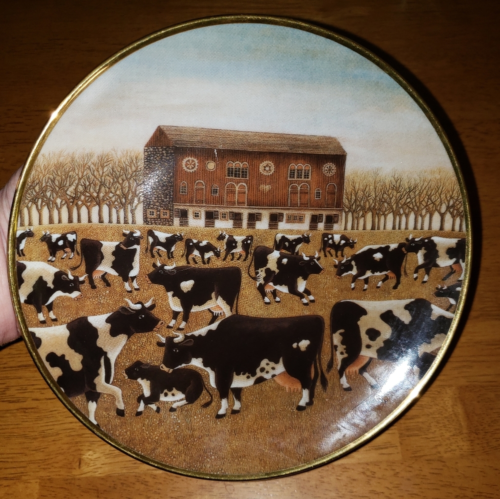 1992 Franklin Mint Spring Pasture Cows  American Folk Art Limited Edition Plate